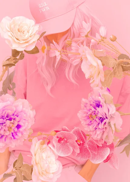 Καλοκαιρινό Στυλ Βανίλια Κοριτσίστικη Αισθητική Μονοχρωματικές Τάσεις Χρωμάτων Ροζ Κυρία — Φωτογραφία Αρχείου