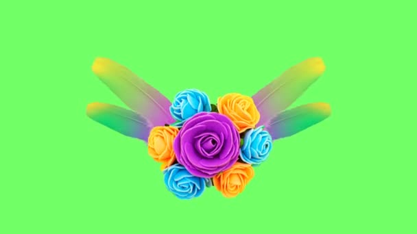 Surreale helle Blumen und Federn im abstrakten Flug Minimal Art Design — Stockvideo
