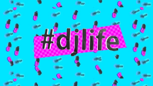 DJ 'in hayatı Hashtag. Kulüp tarzı. Asgari sanat tasarımı — Stok video