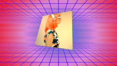 Minimal Motion tasarım sanatı. Geometrik küpte moda dj kızı. Parti titreşimleri