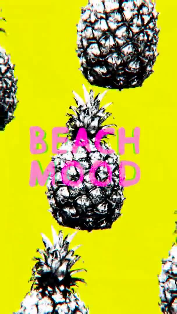 Minimal Motion collage art. Beach Pineapple Beach mood Beach party style vibes Vertical video footage — Stock Video