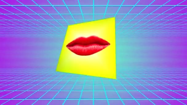 Mínimo movimiento collage arte. Labios moda arte abstracto Synthwave vibraciones — Vídeo de stock