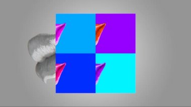 Minimal Motion tasarım sanatı. Moda renkli dudaklar. Ruj aşığı.