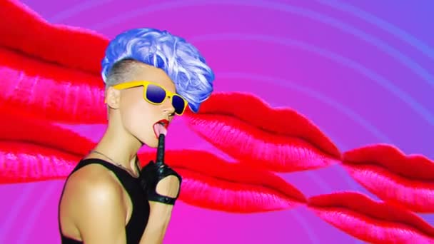 Minimal Motion Art. Fashion Girl und rote Lippen. Make-up-Konzept — Stockvideo
