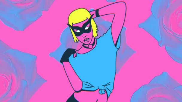 Seni kolase gerakan fashion. Girl DJ Masquerade Konsep Desain Modern — Stok Video