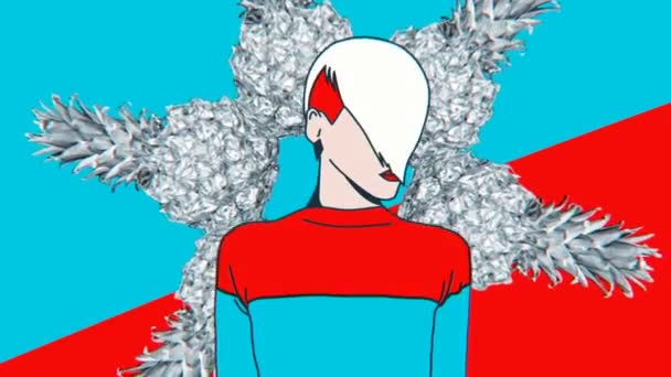 Arte de colagem de movimento. Moda ilustração senhora e abacaxis de prata. Arte contemporânea — Vídeo de Stock