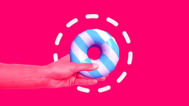 Minimalna sztuka kolażu. Fashion Donuts Design miłośnik pączków — Wideo stockowe