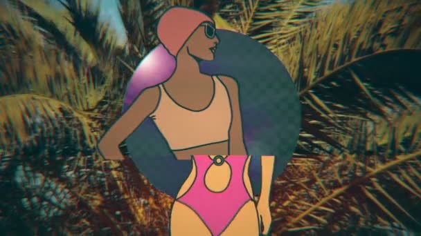 Мінімальне мистецтво руху. тропічний жіночий купальник — стокове відео