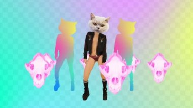 Minimal Motion tasarım sanatı. Dans eden Seksi Kedi Partisi titreşimleri