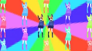 Minimal Motion tasarım sanatı. Renkli uzayda Dans Eden Köpek