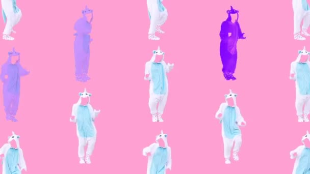 Minimal Motion Designkunst. Mode Tanzendes Einhorn auf rosa — Stockvideo