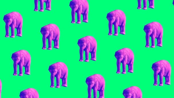 Mínimo movimiento diseño de arte. Elefante púrpura sobre un fondo verde — Vídeo de stock