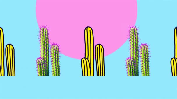 Mínimo movimiento plano arte laico. Sensaciones de moda de cactus — Vídeo de stock