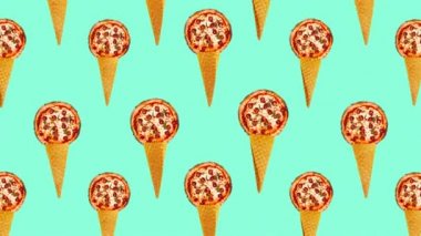 Hareket tasarım sanatı. Pizza dondurma arka planda fast food moda titreşimleri