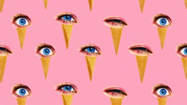 Görsel hareket tasarım sanatı. Pembe arka planda göz kremi modası