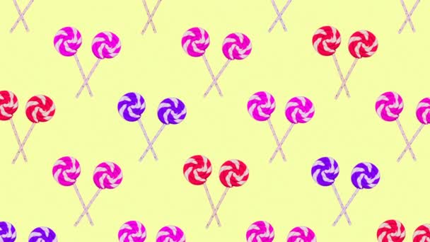 Bewegung flache Laienkunst. Lolipop Hintergrund Candy minimale Sammlung — Stockvideo