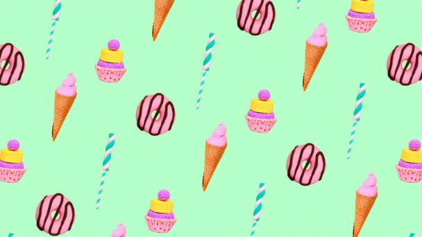 Bewegung flache Laienkunst. Lolipop Mode Hintergrund Candy Vibes — Stockvideo