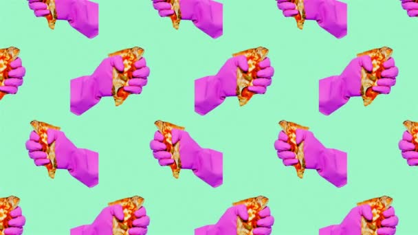 Arte de design de movimento mínimo. Moda pizza fundo no espaço — Vídeo de Stock