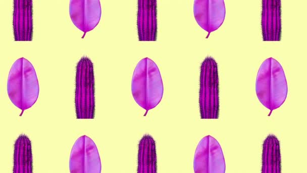 Motion fashion art. Purple leaf background. Plants on pink concept — Stock Video