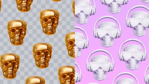 ファッション映画デザインアート。DJ頭蓋骨の背景最小限の音楽の振動 — ストック動画