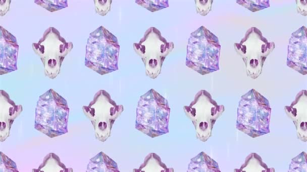 Fashion motion art. Minimal design. Skull and crystals pattern — Stock Video