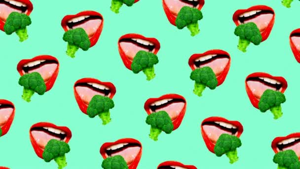 Modebeweging pop art design. Minimaal patroon. Broccoli minnaar Vegan stemming — Stockvideo