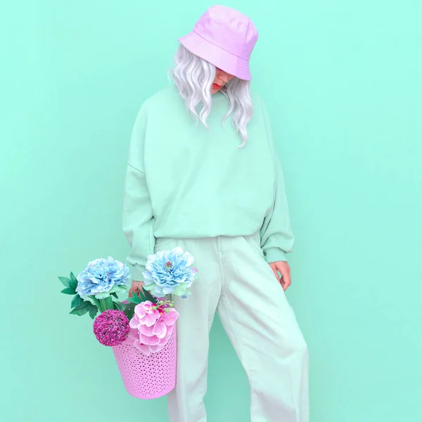 Kvetoucí Letní Nálada Vanilkové Květiny Oblečení Pro Životní Styl Aqua — Stock fotografie