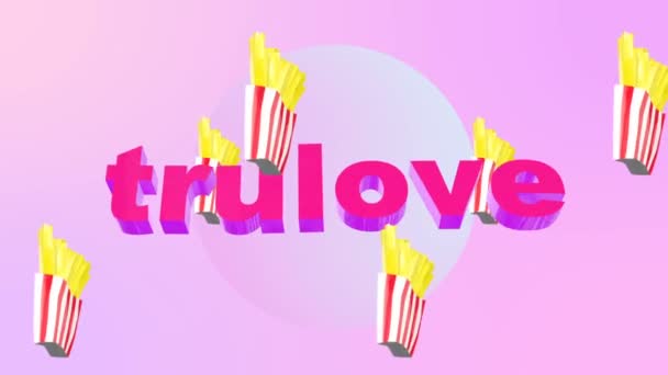 Minimaal bewegingsontwerp Franse frietjes en Tru love text art — Stockvideo