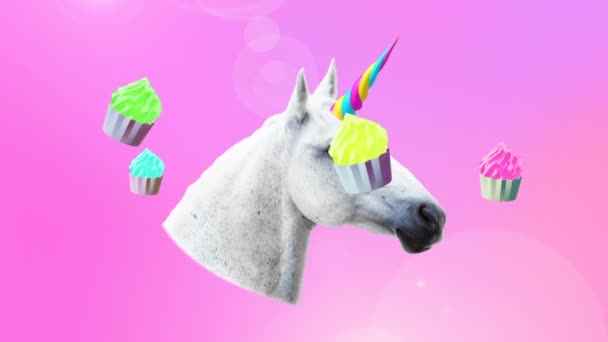 Animasi seni minimal. Unicorn dan kue manis getaran — Stok Video