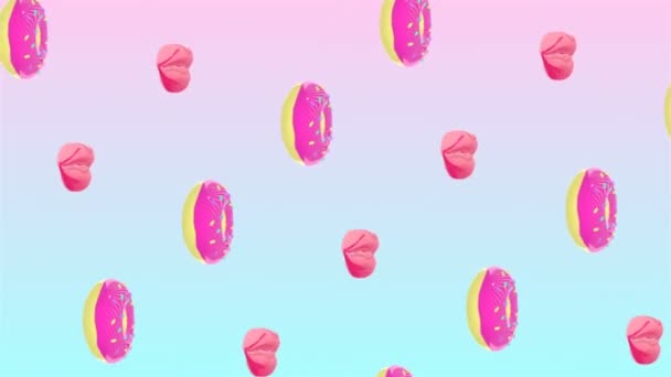 Arte de design de movimento. Lábios e donuts. Donut amante — Vídeo de Stock