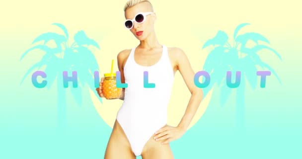 Beweging ontwerp kunst. Fashion Chill out Beach Girl Beach Party spullen — Stockvideo