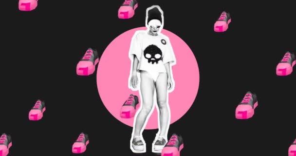 Nuevo arte de animación. Chica urbana en zapatillas de fondo — Vídeo de stock