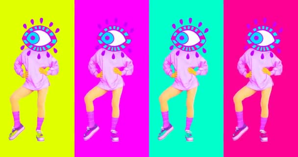 Arte contemporáneo de animación. Bailarina Ojos. Moda vibraciones coloridas — Vídeo de stock