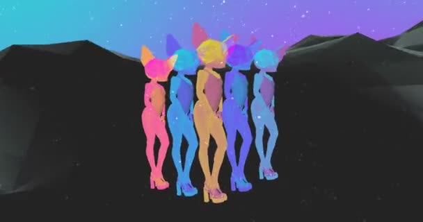 Animationsmodedesign. Sexy tanzende Katze auf abstraktem Hintergrund. Partystimmung — Stockvideo