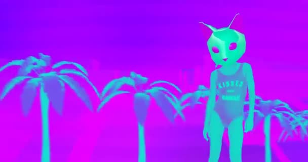 Diseño de animación contemporánea. Moda Synthwave Cat. Vibras de fiesta nocturna — Vídeo de stock
