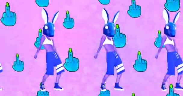 Desain animasi fashion. Dancing Bunny Freak. Getaran gerakan partai. Ideal untuk klub malam — Stok Video