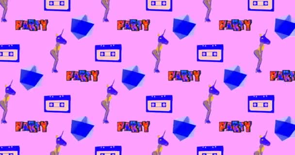 Divatanimációs design. Szexi Táncoló Unikornis a partin. Ideális éjszakai klub party háttér — Stock videók