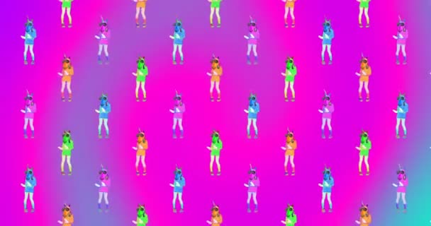 Fashion animation pattern. Dancing Dj Unicorn. Party Music Mood.Ideal for Night club Party background — Stock Video