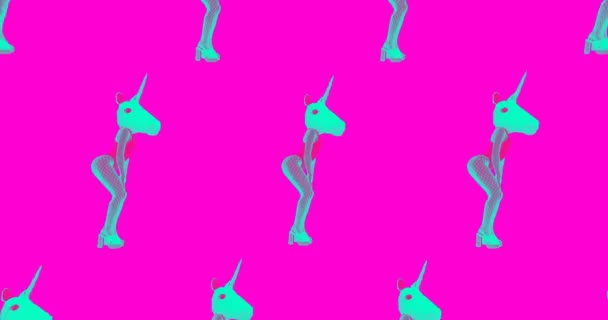 Mode-Animationsdesign. Sexy tanzendes Einhorn im minimalen, farbenfrohen Raum. Ideal für Nachtclub Party Hintergrund — Stockvideo