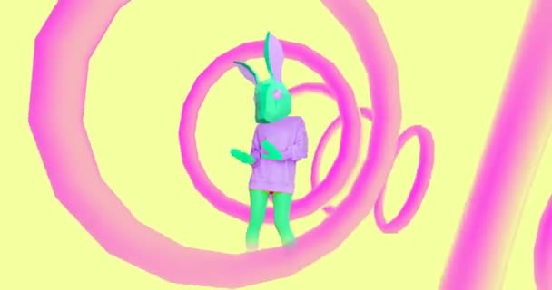 Animation art minimal. Lapin dansant dans le monde géométrique vanille party. Bonbons humeur de mode — Video