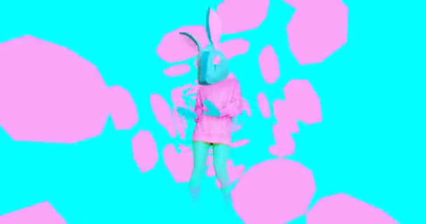Motion fashion art. Dancing Bunny in pinc abstraction. Ideal for night club screens — Stock Video
