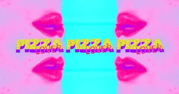 Arte collage movimiento. Amante de la pizza. Las niñas labios quieren pizza . — Vídeo de stock