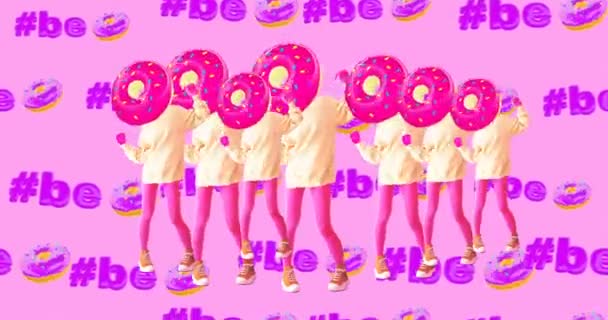 Mode animatie ontwerp. Dansen Donuts Meisje. Fast food kunst. Wees donut. — Stockvideo