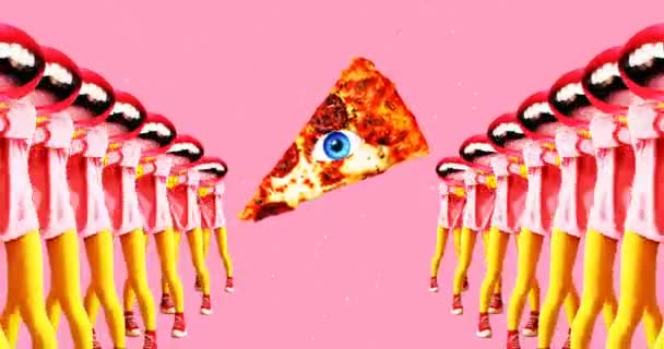 Modeontwerp. Dansen Grappige lippen en pizza plakje. Pizza liefhebber idee — Stockvideo