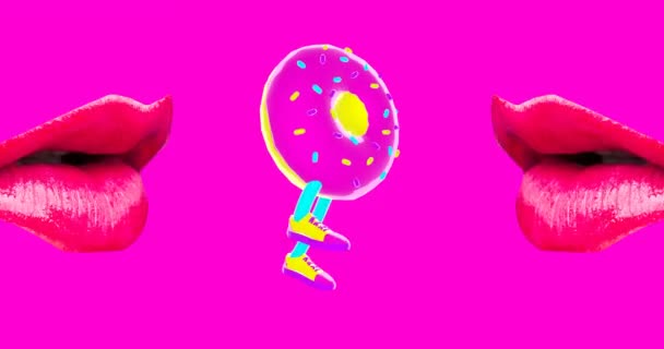 Hedendaagse animatie ontwerp. Donut karakter stedelijke stijl. Fast food leuke kunst — Stockvideo