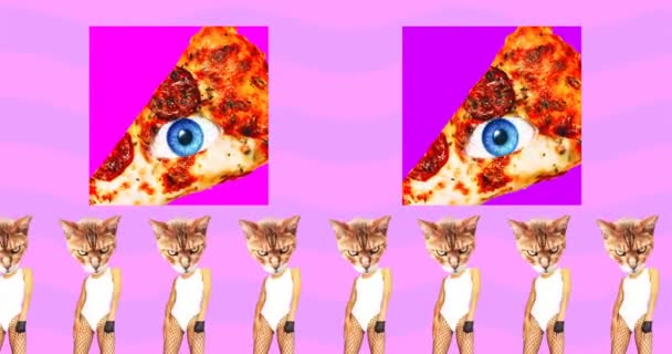Design di animazione contemporanea. Amante della pizza, Kitty. Arte fast food moda — Video Stock