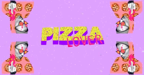 Arte de movimento mínimo. Uma rapariga viciada em pizza. Fast food hipster art — Vídeo de Stock