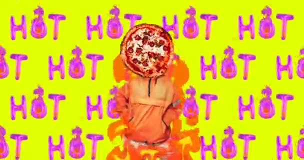 Mode animatie ontwerp. Dansende Pizza Collage. Fast food kunst. Pizza heet — Stockvideo