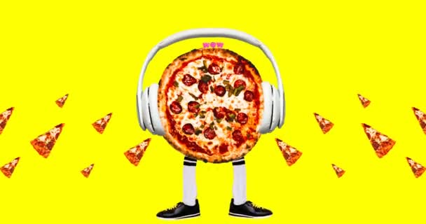 Contemporary animation design. Pizza Dj character. Pizza lover art — Stock Video