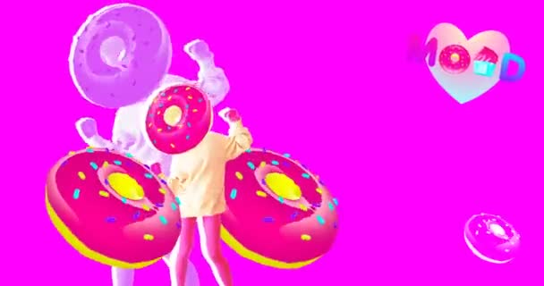 Minimales Animationsdesign. Donut Tänzerin Mädchen. Donut-Stimmung. Fast Food Fun Art — Stockvideo